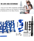 Heavy Duty Stainless Steel Drive Shaft CVD Axle Upgrade Kit for 1/10 Rustler and Stampede VXL 2WD RC Trucks Includes Alloy A Arms Aluminum Caster Blocks Steering Blocks and Rear Carriers in Navy Blue displayed with components