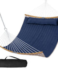 Big Comfy Outdoor Hammock For Trees And Stands Navy Blue With Fade Resistant Two Layer Quilted Fabric And Poly Fiber Fill, Large Head Pillow
