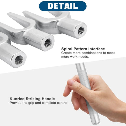 Close-up of 5 Piece Ball Joint Separator Tool Set Pickle Fork Kit For Cars And Light Trucks With Ball Joint, showing knurled handle and spiral pattern interface.