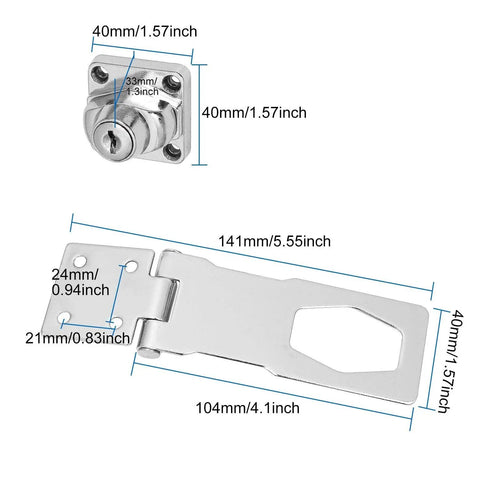 Diagram of Heavy Duty Keyed Hasp Locks With Screws 4 Inch Safety Hasp With Lock Metal Twist Knob Keyed Locking Hasp Set Silver Finish
