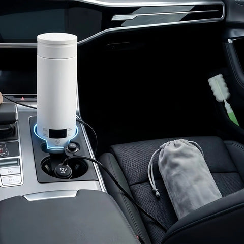 Premium No Sweat 500 Ml Portable Electric Kettle With Smart Temp Control in car cup holder for travel heating water.