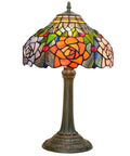 Tiffany Style Stained Glass Table Lamp 12 Inch Shade Multicolor Red Orange Purple Pink Rose Bedside Nightstand Reading Desk Light Vintage Retro Decor Led Bulb Included with bronze base
