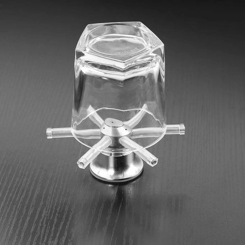 Slick No Sweat Portable Pitcher Rinser For Home Bars And Restaurants Heavy Duty Stainless Steel Splash Cup Washer with clear vessel.