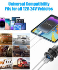 Two Pack 12 V USB Outlet With Four 78 W Fast Charging Ports dual PD USB C and Quick Charge 3 0 aluminum socket, charging phones with voltmeter.