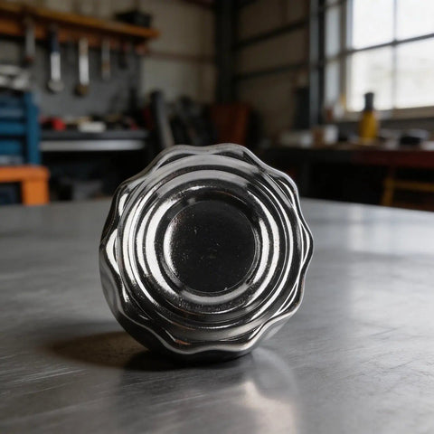 Heavy Duty 40 Micron NPT Hydraulic Tank Breather Cap 2 Pack, aluminum alloy vent filter, bottom view on metal surface.