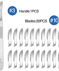 Pro Grade Surgical Scalpel Blades Kit, 21-Piece Set With 1 No 3 Handle And 20 No 10 Blades, Sterile Medical Grade Disposable Scalpel Set For Clinics And Home Use, #3 handle and 20 #10 blades