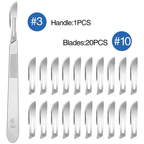 Pro Grade Surgical Scalpel Blades Kit, 21-Piece Set With 1 No 3 Handle And 20 No 10 Blades, Sterile Medical Grade Disposable Scalpel Set For Clinics And Home Use, #3 handle and 20 #10 blades