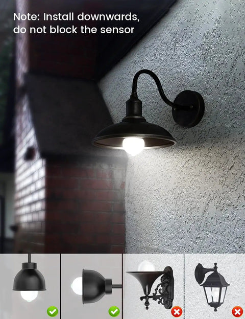 Outdoor Motion Sensor LED Bulbs 13W 100W Equivalent Dusk To Dawn PIR Infrared Motion Activated 5000K E26 A19 installed on wall