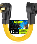 Heavy Duty Nema 14 50P To 6 50R Adapter Cord 50 Amp 4 Prong To 3 Prong Welder Generator Power Cable 6 Awg Genuine Copper Wire One Foot ETL Listed, yellow 12 inch cable.