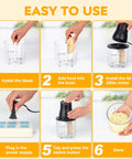 Turnrise Electric Chicken Shredder Tool with Double S-Blades demonstrating easy installation steps for quick food prep.