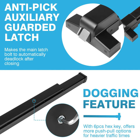 Stainless Steel Door Push Bar Panic Exit Device With Handle Lever Black 32 Inch Heavy Duty Panic Hardware feature details