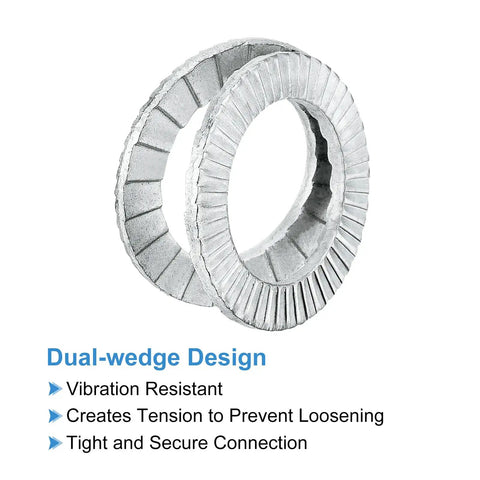 Size 10 Wedge Locking Washers In 304 Stainless Steel, Vibration Resistant DIN 25201, 10 Pack with dual-wedge design for secure fastening.