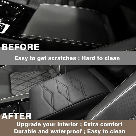Before and after of Center Console Armrest Cover For Volkswagen Atlas And Cross Sport 2024 To 2026 Premium Vegan Leather