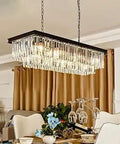 Modern K9 Crystal Chandelier Pendant Light Fixture With Eight Lights, Rectangular Chrome Ceiling Lamp over dining room table