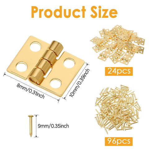 24 Pcs Dollhouse Hinges 10x8mm 180 Degree Stainless Steel Gold Tiny Hinges For Miniature Furniture And Jewelry Boxes With 96 Screws Included By SynHHnergyx