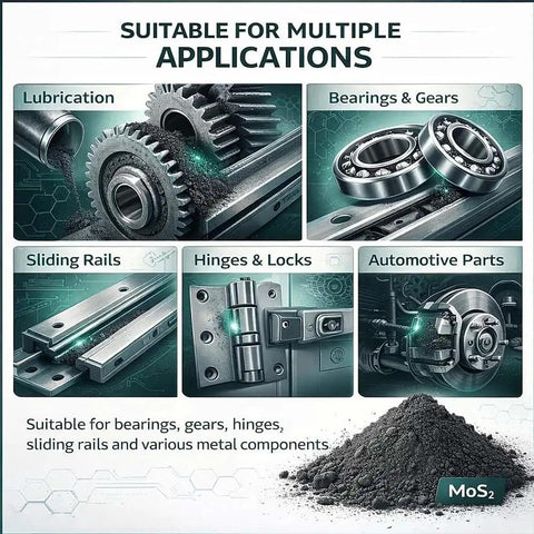Industrial Grade MoS2 Powder 100g Molybdenum Disulfide Dry Lubricant With 1.3 Micron Particles for bearings and gears