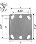 Top Shelf Super Heavy Duty Caster Yoke Replacement Featuring Adjustable Slot Plates And Smooth Swivel Pivots with 3" x 4" silver slotted plate.