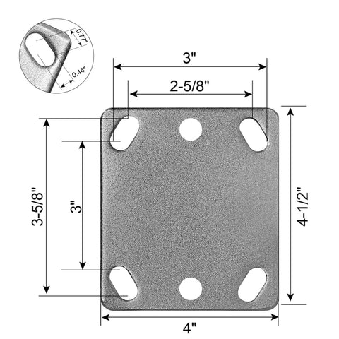 Top Shelf Super Heavy Duty Caster Yoke Replacement Featuring Adjustable Slot Plates And Smooth Swivel Pivots with 3" x 4" silver slotted plate.