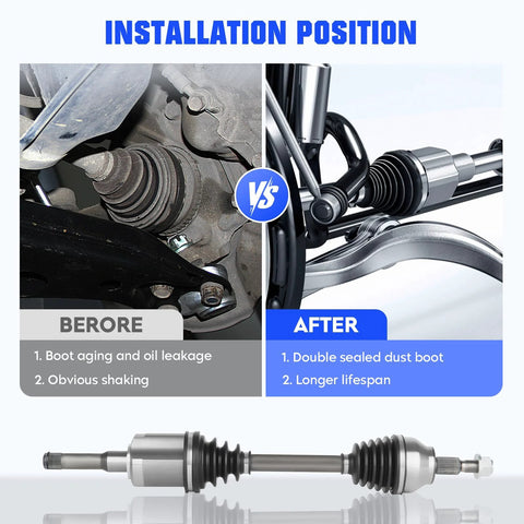 Comparison of old and new Ford Front Left CV Axle Shaft Assembly For Escape And Lincoln MKZ 2013 Through 2019 2.0L 2.5L L4 1.5L 1.6L Replacement 66-2284 Ready To Install Direct Fit For Quick Install And Reliable Performance Every Time
