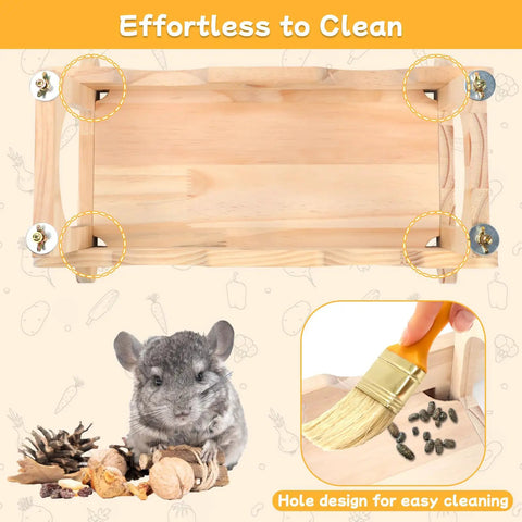 Premium Solid Pine Wood Chinchilla Suspension Bridge and Climbing Ledges with easy-clean hole and chinchilla.