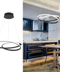 Modern LED Chandelier With Dimmable 36W Light And Remote, Black Acrylic Two Ring Pendant Hanging Lamp For Dining Room Or Living Room
