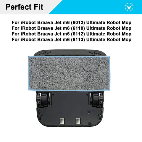 12 Pack Washable Reusable Wet Mopping Pads For iRobot Braava Jet M6 Series showing pad attached to mop base, perfect fit.
