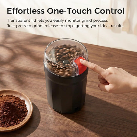 One Touch Coffee Grinder With Stainless Steel Blades For Beans Spices And Dry Grinding Adjustable Coarse To Fine Safety Lid
