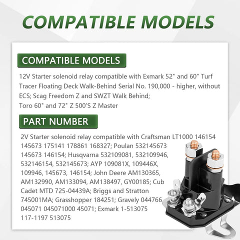 12V Beefed Up Starter Solenoid Relay For Lawn Mowers And Tractors Fits Craftsman LT1000 Poulan Husqvarna AYP