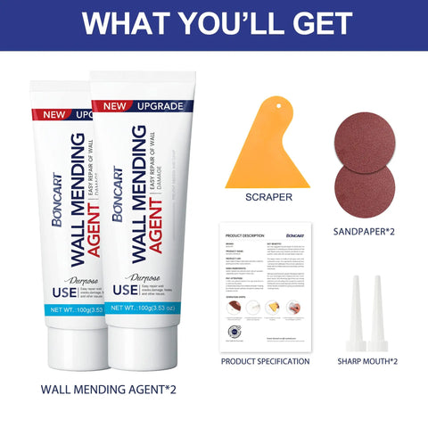 Two Pack Wall Patch Kit With Mending Agent And Spackle, Comes With 100g Patches, Nozzle Extenders, Scrapers And Sandpaper