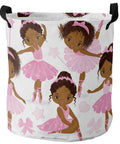 17 Inch Collapsible Laundry Basket With Waterproof Oxford Fabric And Easy Carry Handles Cute Black Ballerina Girl Design