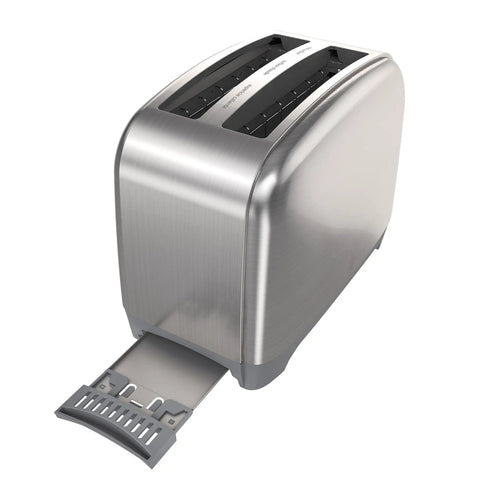 Two Slice Extra Wide Slot Toaster With Self Centering Guides Seven Shade Settings No Fuss Easy Clean Crumb Tray One Touch Frozen And Cancel Classic Stainless Steel Design For Quick Even Toast Everyday showing crumb tray
