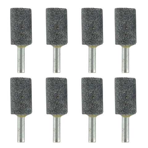 Eight 16mm Cylindrical Aluminum Oxide Grinding Stone Set With One Quarter Inch Shank Mounted Grinding Stones For Grinding Polishing Deburring Ferrous Metals