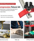 T Track Hold Down Clamps Kit 2.68 Inch Long Heavy Duty Aluminum Red for CNC Machines, shown in use with drill press