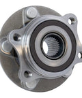 Close-up view of a two piece front wheel bearing and hub assembly kit for Mazda 3 2014 to 2018 Japan built and 2014 to 2018 Mexico built with 2016 to 2021 CX 3 front driver and passenger sides.