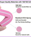 Close-up of pink buffer block from All In One Nail File And Buffer Kit Pack Of 16 with 100/180 grit, ideal for nails.