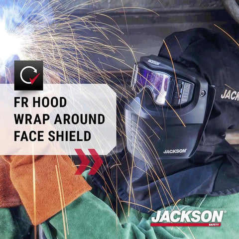 Welder using Rebel Welding Mask With Digital Auto Darkening ADF Shield Hood Lightweight Flame Resistant Gear For Sparks UV IR Protection In Tight Spaces ANSI Z87 1 Compliant Perfect For Pros And DIY Welders in action, welding sparks visible.