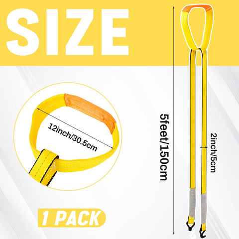 Industrial Forklift Battery Lifting Sling 2 Inch by 5 Ft Beefy Heavy Duty Carrier Strap with 12 Inch Ring and Hook