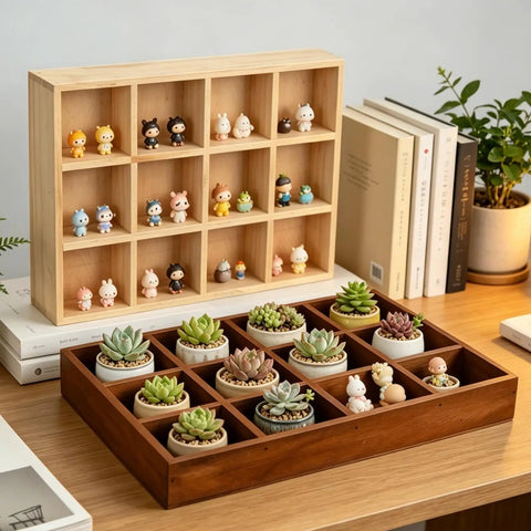 All Natural Wood Sorting Tray With Multi Grid Compartments For Jewelry Beads Craft Supplies Game Pieces And Small Parts Desktop Organizer In Brown