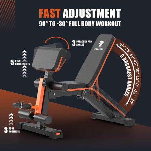 Adjustable Weight Bench With 1000 Lbs Capacity, Heavy Duty Foldable Home Gym Bench for full body workouts, incline decline angles