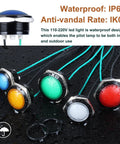 Blue 22mm LED Indicator Light 110 220VAC Waterproof IP67 Raised Head Pilot Lamp With Wire No Fuss Install For Household Appliances DIY 20mA Aluminum Alloy Black Anodized Shell 2 Pack, blue waterproof panel light