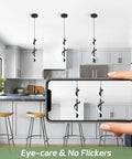 13W Modern Spiral LED Pendant Light Fixture 5500K Cold White in sleek black finish above kitchen island, phone view visible