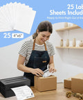 Bluetooth Thermal Shipping Label Printer For Small Biz - 4x6 wireless label maker with label sheets, woman packing box