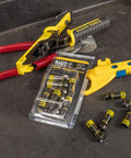 Klein Tools VDV812-606 F-connector 10-pack for RG6/RG6Q coax; blister-pack with yellow-handled tool.