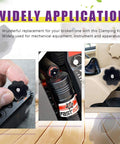Three images showing the 32Pcs Seven Star Through Hole Knob Set With M4 M6 M8 M10 Female Thread Clamping Knobs in use on equipment.