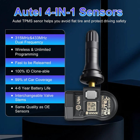 4 Pack TPMS Sensor MX Sensor 2 In 1 Dual Frequency 315MHz 433MHz Press In OE Level Programmable Tire Pressure Sensor With Rubber Valve Stem For TS508 TS408 TS608 MS906PRO TS, black