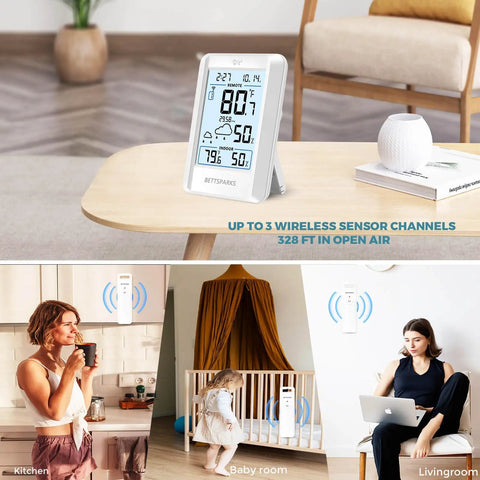 Indoor Outdoor Wireless Weather Station With 330 Foot Range No Fuss Digital Hygrometer Thermometer Battery Powered Temperature Gauge Humidity Monitor Clock And Backlight Inside Outside Readings On A Big Four Inch Display in indoor settings