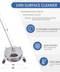 14 Inch Pressure Washer Surface Cleaner With 4 Wheels Heavy Duty Stainless Steel Accessory description and features chart