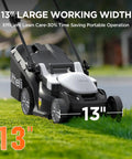 Cordless Electric Lawn Mower With Brushless Motor 13 Inch Cutting Width 8 Gallon Grass Bag Lightweight and Easy to Use