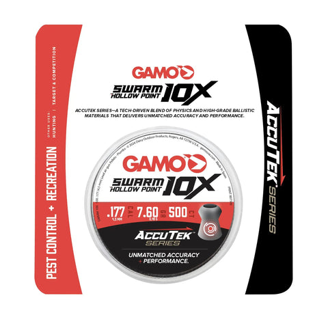 Swarm 10X 177 Cal Hollow Point Lead Pellets 500 Count tin for 10X air rifle ammo showcase with branding