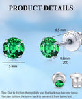 Snag Dope G23 Implant Grade Titanium Screw Back Earrings with 5mm green cubic zirconia, 20G hypoallergenic for sensitive skin.
